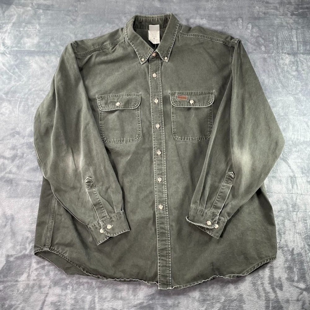 Vtg Carhartt S09 MOS Work Shirt Heavy Cotton Faded Distressed USA Made Mens 2XL